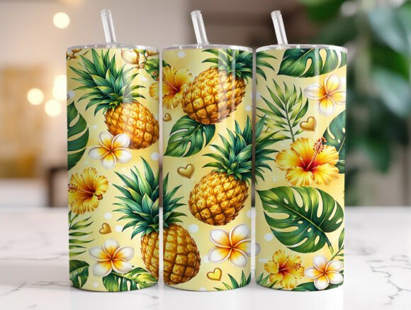Download Pineapple Plumeria Tropical Tumbler Wrap - Tropical tumbler Collection