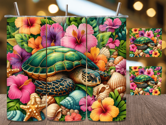 Download Floral Sea Turtle Tropical Tumbler Wrap - Tropical tumbler Collection