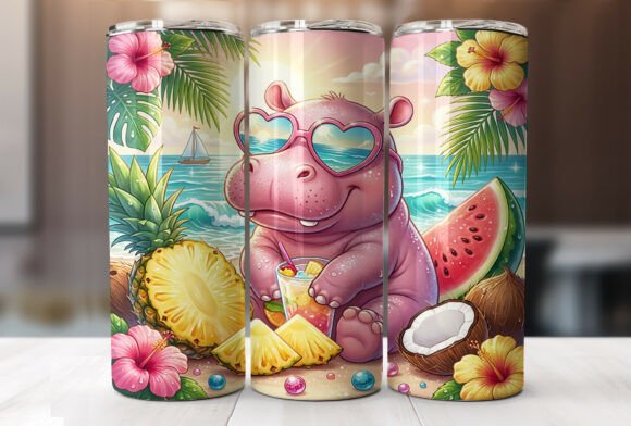Download Cute Summer Hippo Tropical Tumbler Wrap - Tropical tumbler Collection