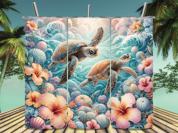Download Sea Turtles over Tropical Tumbler Wrap - Tropical tumbler Collection
